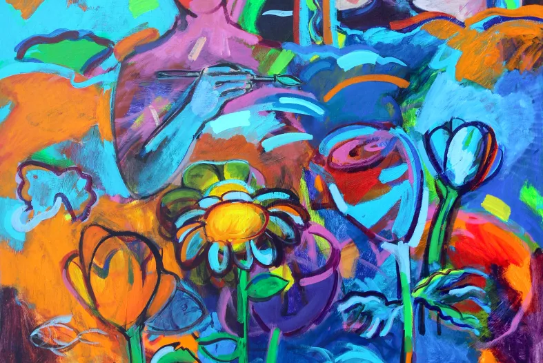 “Reflections and Flowers,” 2006, Shirley Woodson, American; acrylic on canvas.