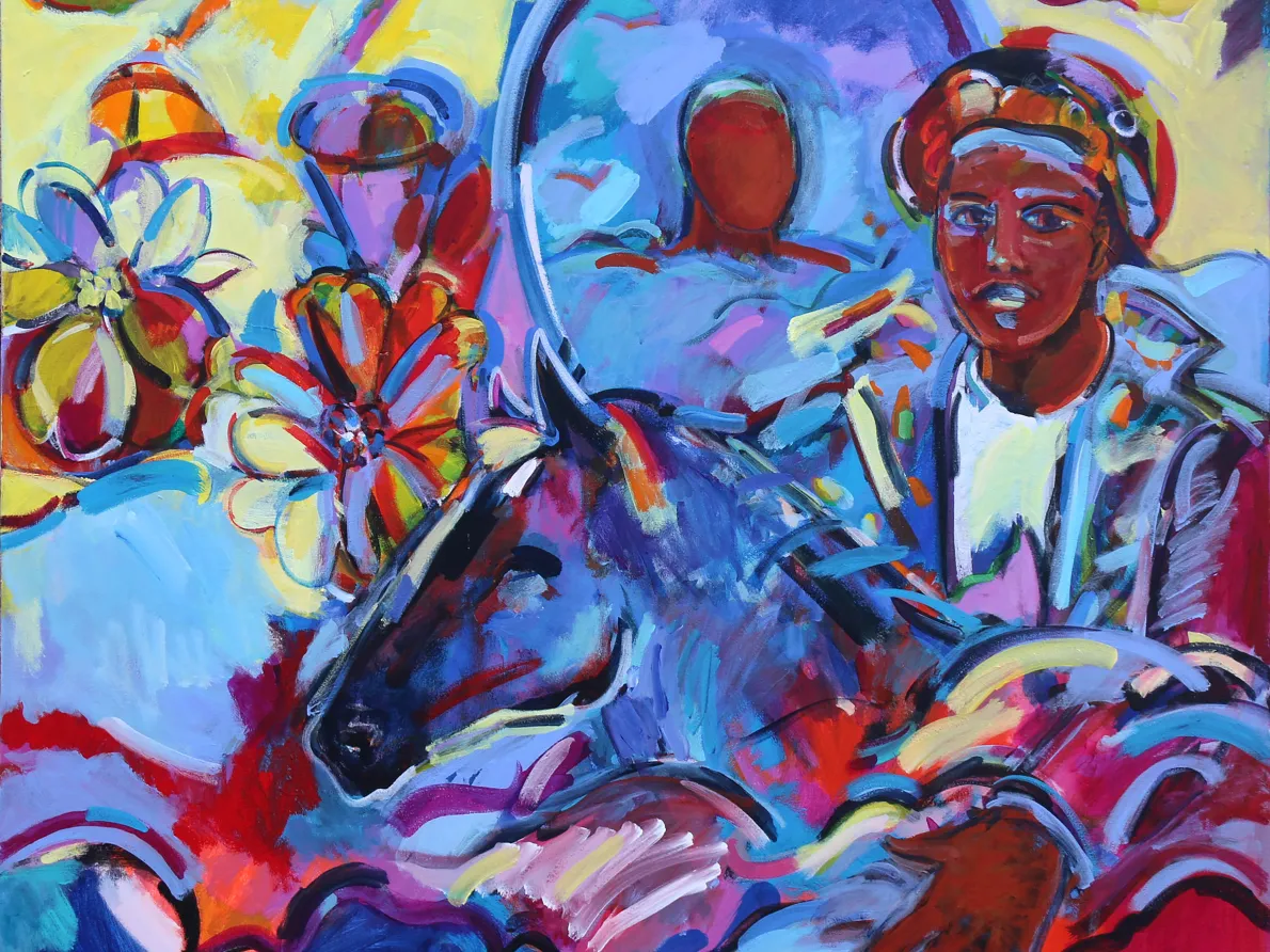 "Flight with Mirror," 2014, Shirley Woodson, American; acrylic on canvas.