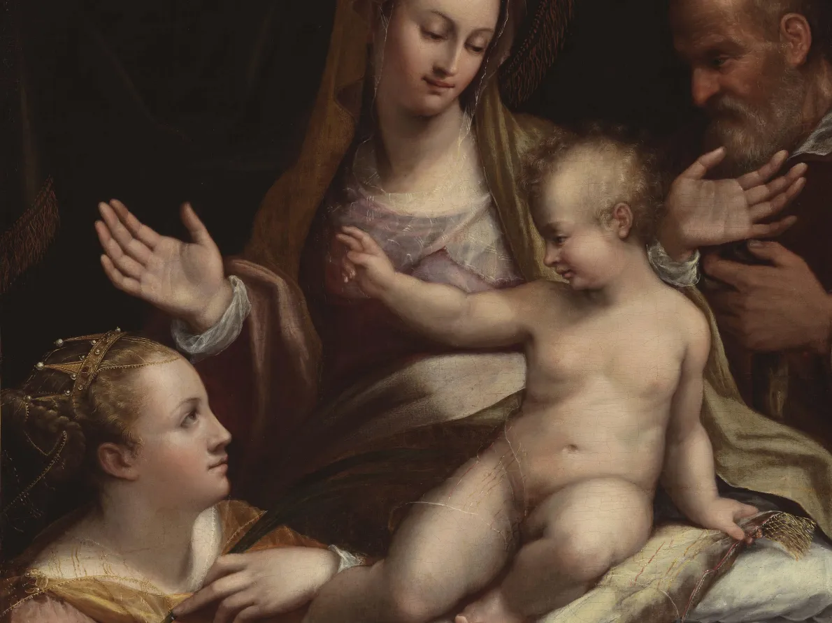 Lavinia Fontana (Italian, 1552–1614), "The Holy Family with Saint Catherine of Alexandria," 1581, Oil on canvas. Los Angeles County Museum of Art, Gift of The Ahmanson Foundation, M.2011.2