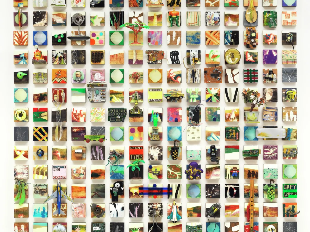 Happy World – Scattered Crumbs,” 2011–2014, Ik-Joong Kang, mixed media on wood. Detroit Institute of Arts